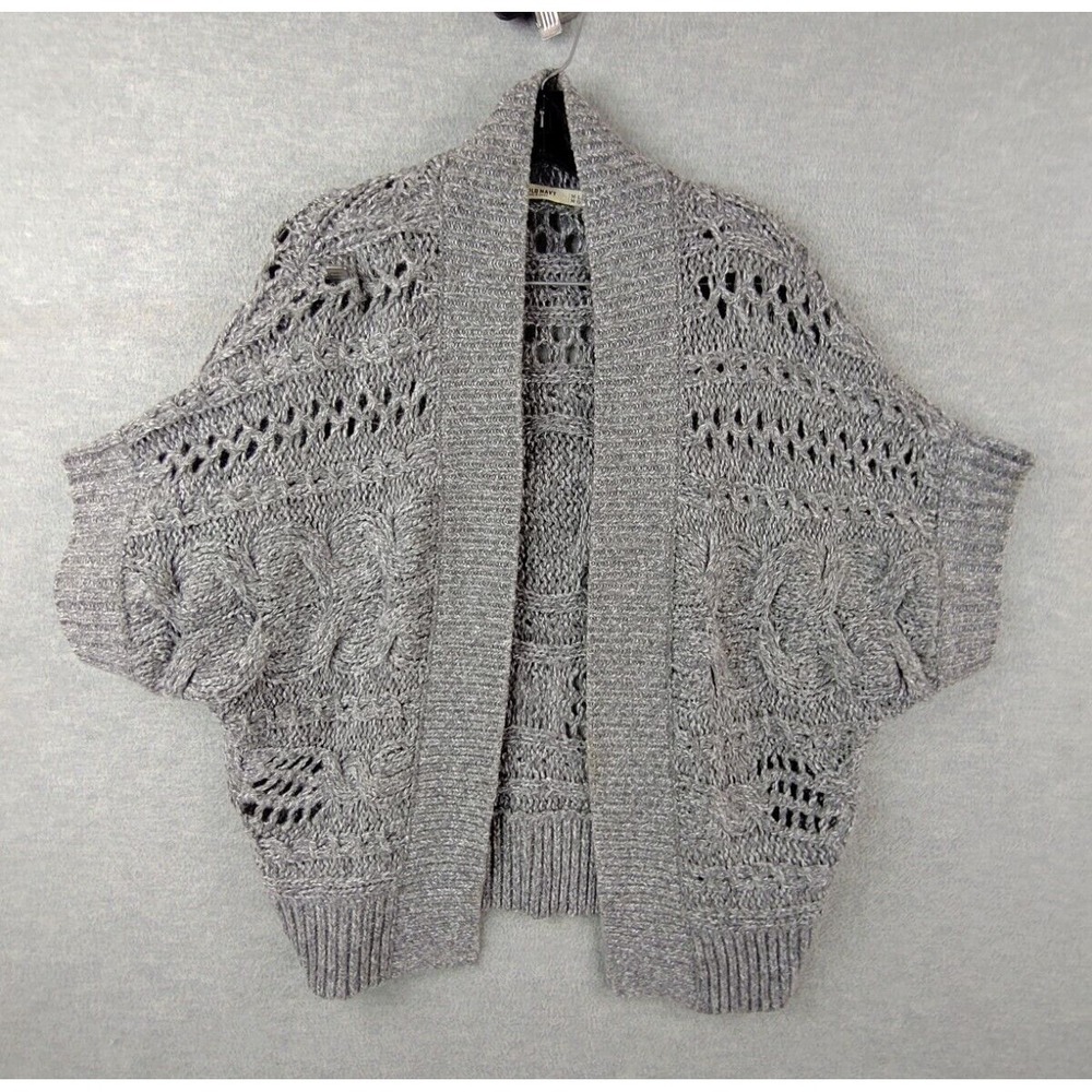 Old Navy Womens Sweater M Gray‎ Cable Knit Open Dolman Wool Cozy Cardigan Boxy